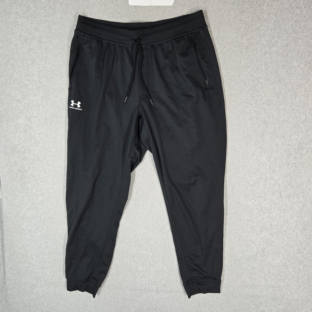 Under Armour Men Activewear Pants XL Black Jogger Logo Coldgear Zipper Loose